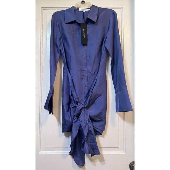 NWT Elliatt Anthropologie Moonlit Blue Silk Button Up Mini Dress Size Small - Picture 2 of 16